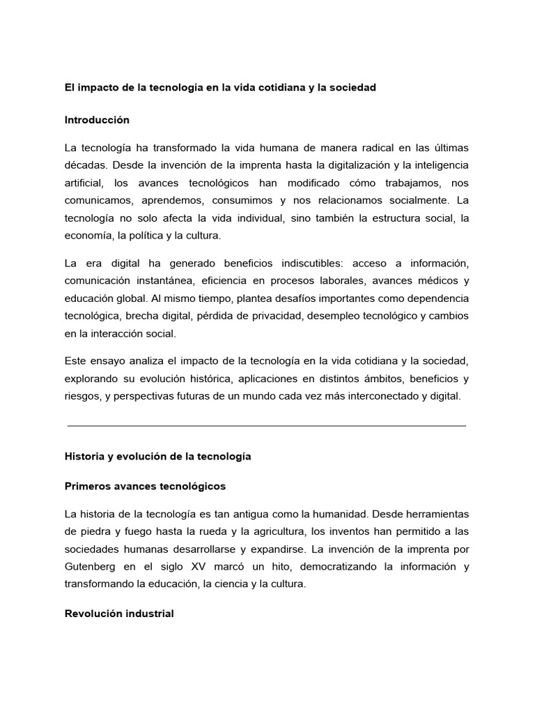 El Impacto de La Tecnología en La Vida Cotidiana y La Sociedad | PDF ...