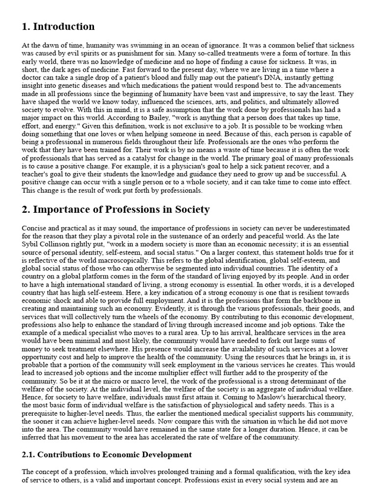 The Role of The Profession in Human Life Essay | PDF | Profession ...