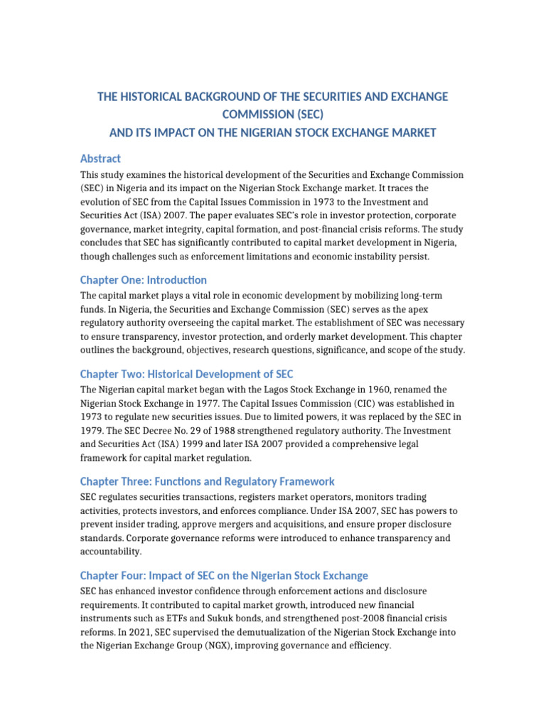 SEC and Nigerian Stock Exchange Assignment | PDF | Capital Market ...
