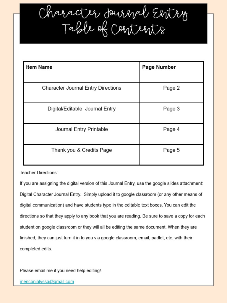 Character Journal Entry | PDF