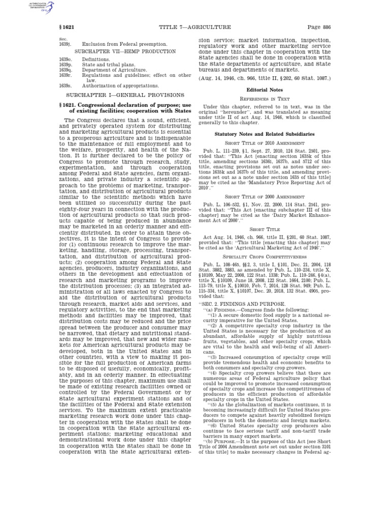 USCODE 2021 Title7 Chap38 Subchapi | PDF | Mediation | Agriculture