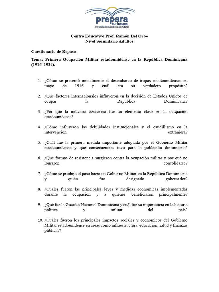 Cuestionario de Repaso 2026 | PDF