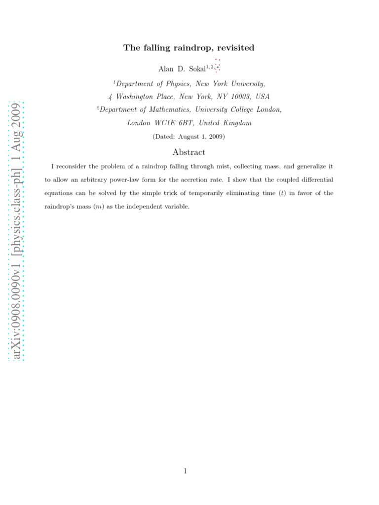 Raindrop Accretion Dynamics Explained | PDF | Variable (Mathematics ...