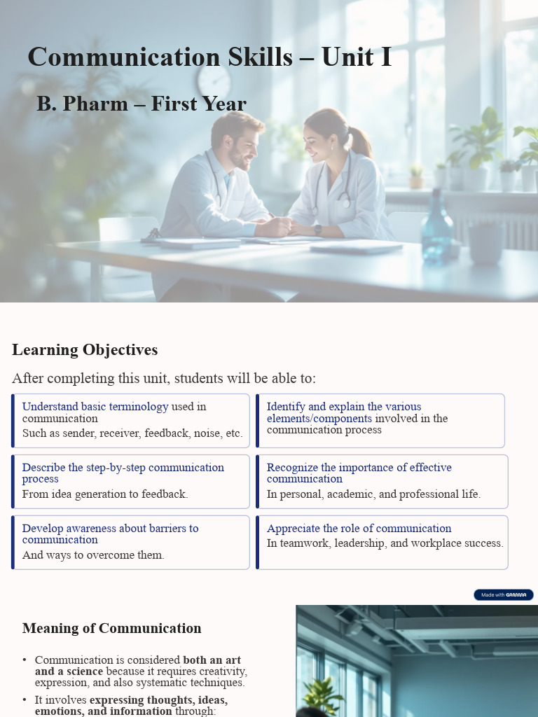 Communication Skills Unit I | PDF | Communication | Nonverbal Communication