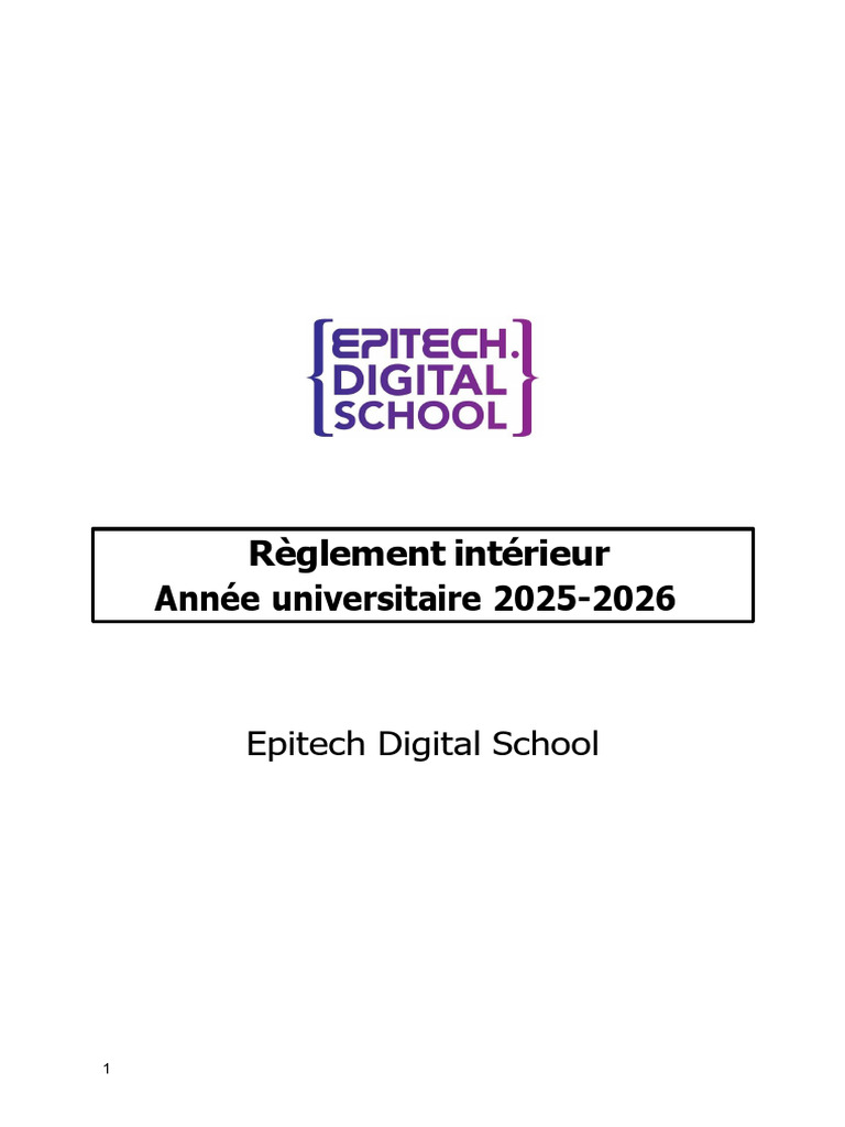 Règlement Intérieur Epitech Digital School - 2025-2026 | PDF ...