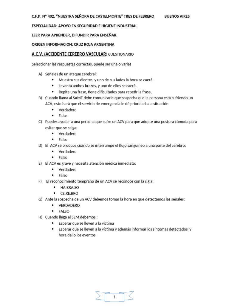Cuestionario Acv | PDF