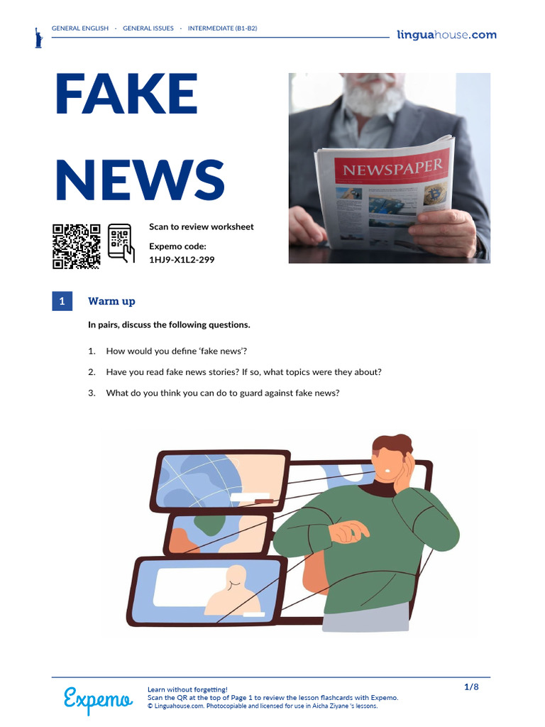 Fake News American English Teacher B1 B2 | PDF | News | Human Communication