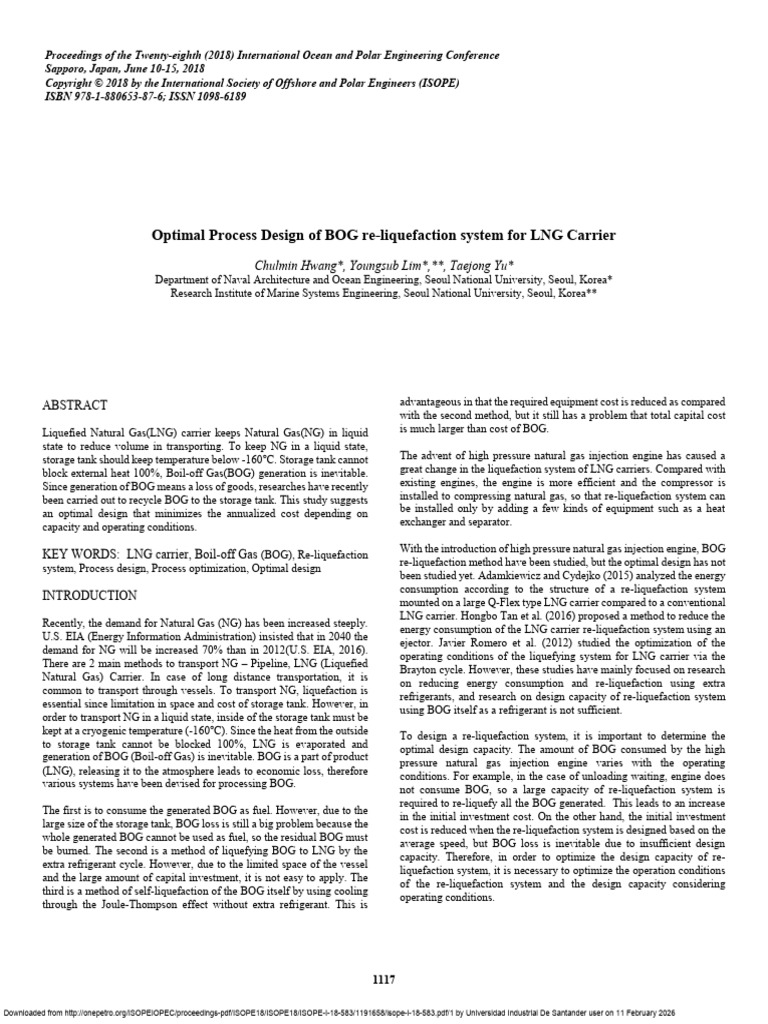 Optimal Process Design of BOG Re-Liquefaction System For LNG Carrier ...