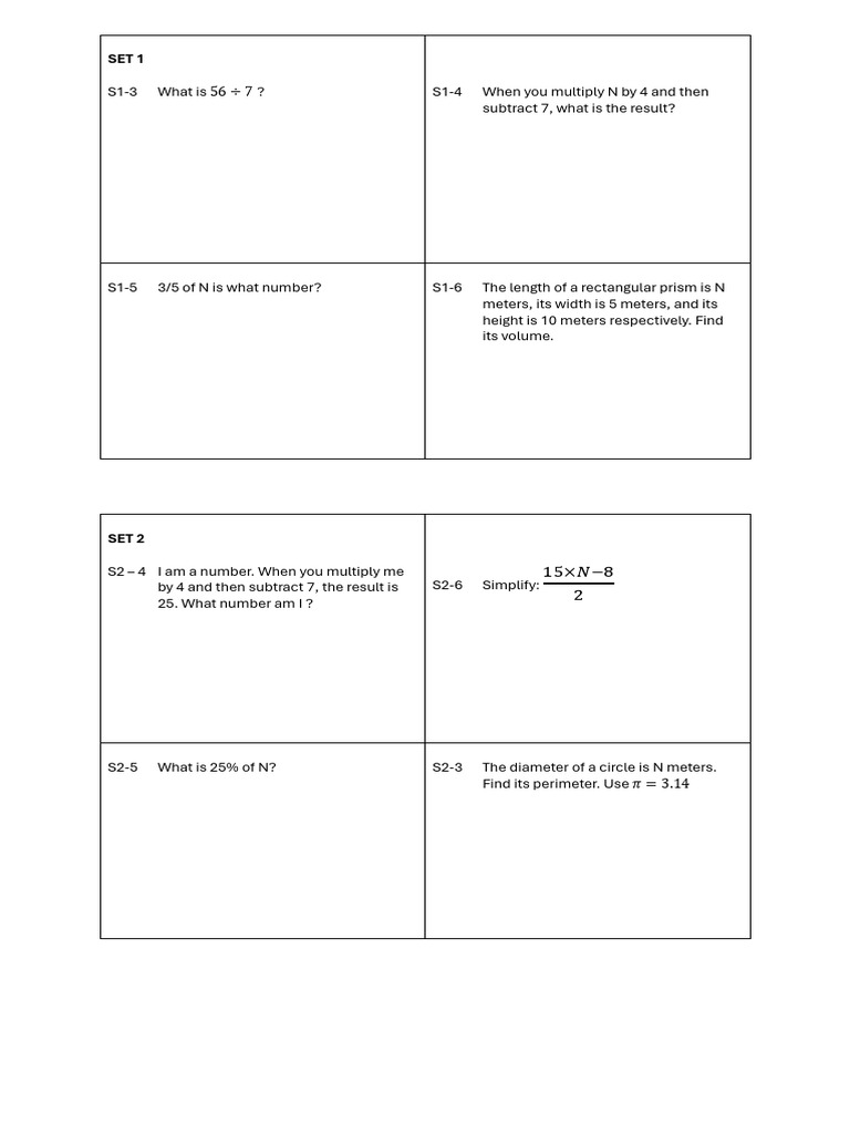 SET 1 Math Relay Questions | PDF | Area | Length