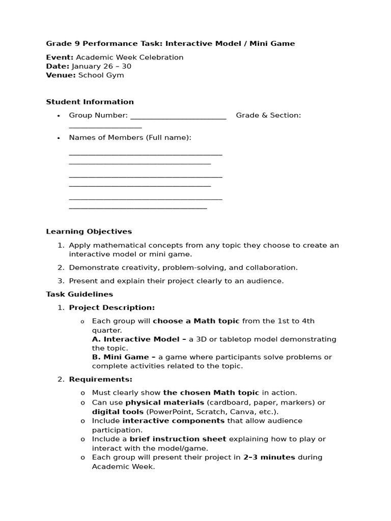 Q4 - Grade 9 Performance Task | PDF | Mathematics | Creativity