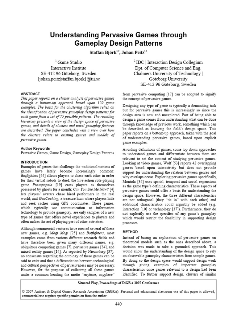 Understanding Pervasive Game Through Gameplay Design Patterns | PDF ...