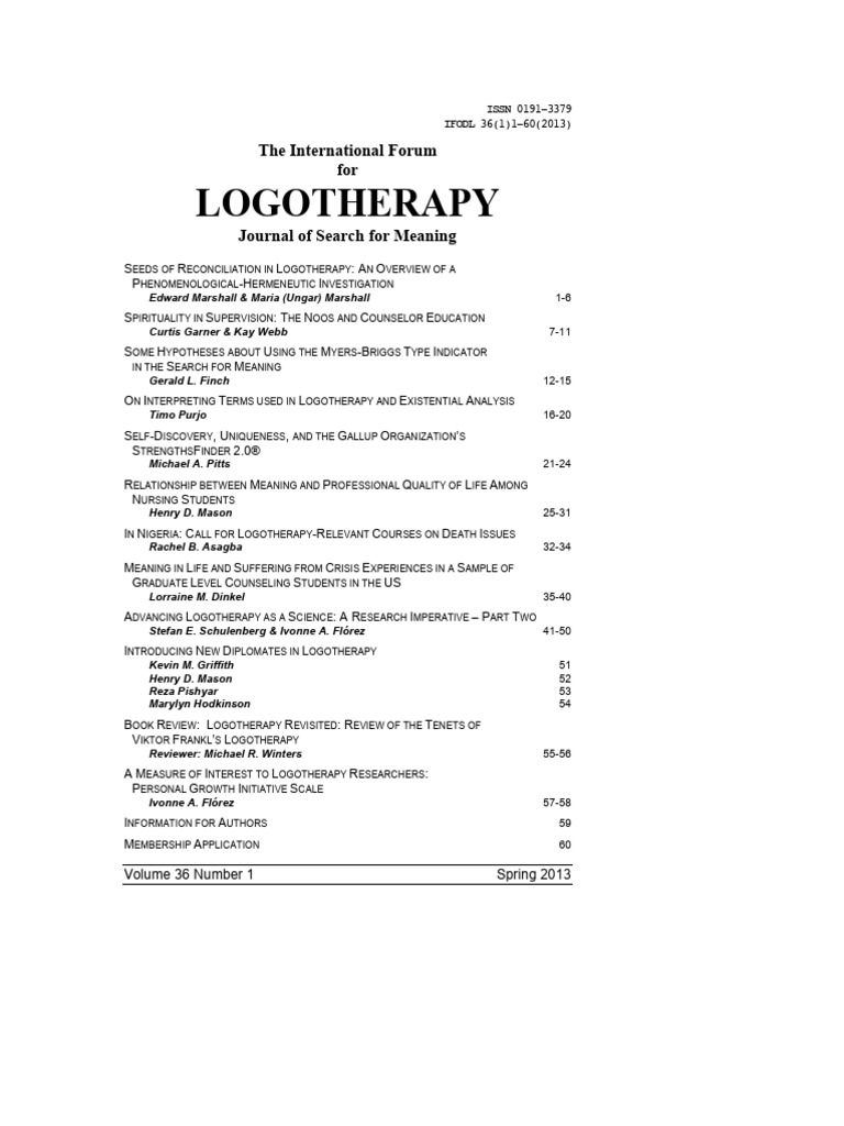 Logotherapy Revisited-Review of The Tenets | PDF | Psychotherapy ...