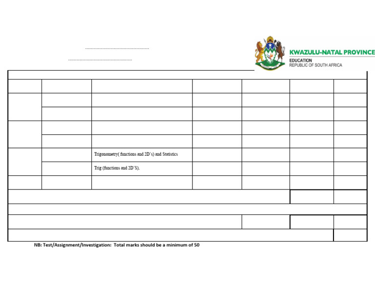 Mathematics Grade 11 Programme of Assessment 2026 | PDF | Trigonometry ...