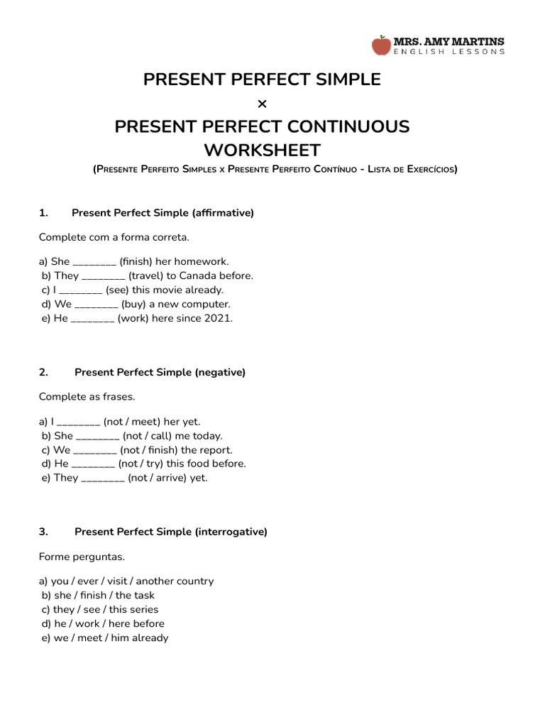 Present Perfect Simple × Present Perfect Continuous - Worksheet | PDF ...