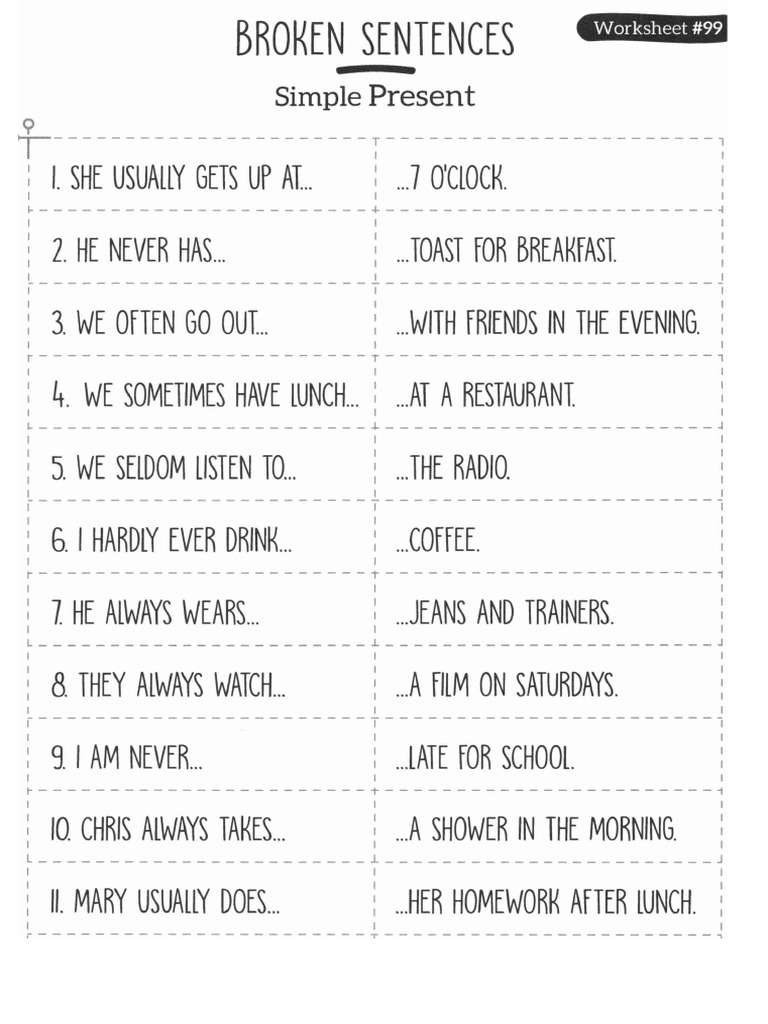 Broken Senences - Half Sentences - Simple Present | PDF