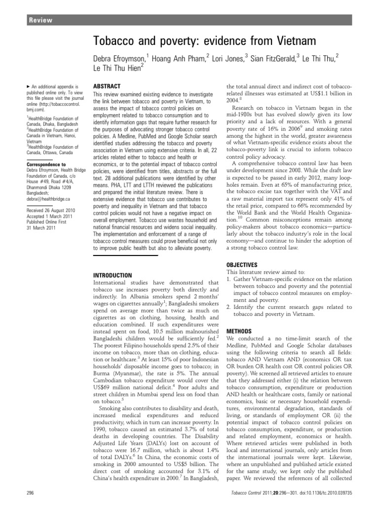 Tobacco and Poverty Evidence From Vietnam | PDF