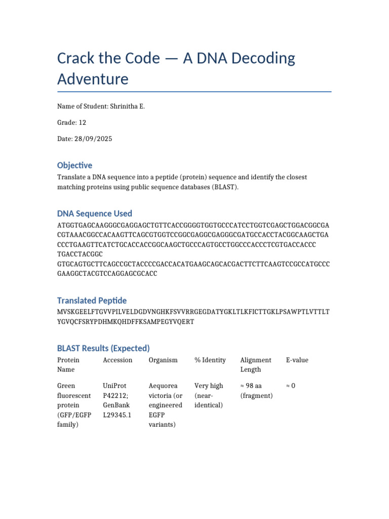 Crack The Code DNA Project | PDF