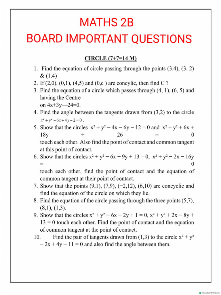 Maths 2b Board Important Questions | PDF