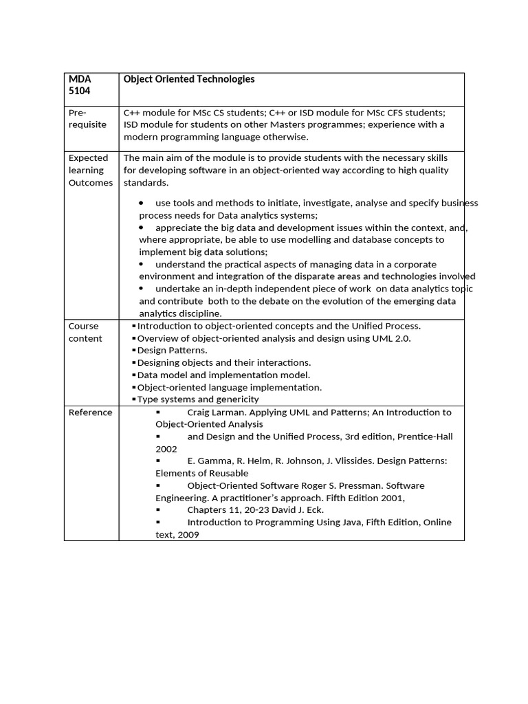 OO Technologies Course Outline | PDF