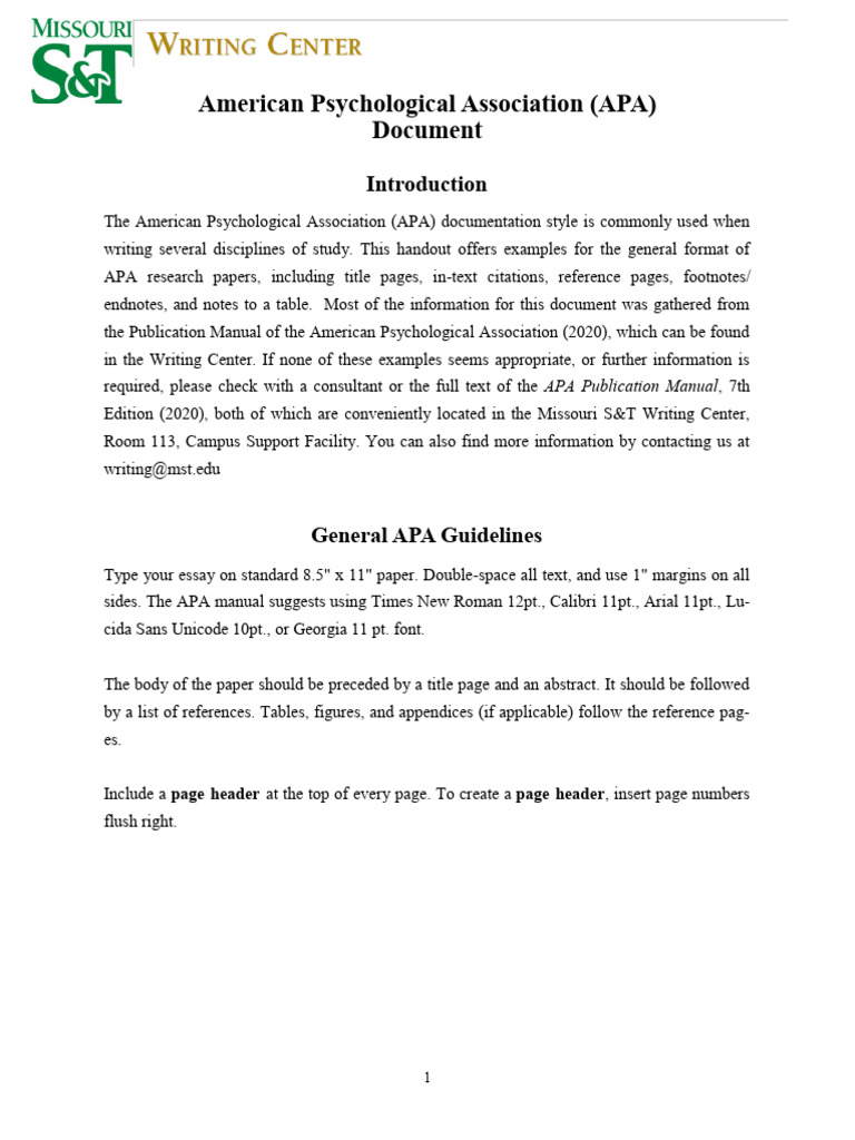 APA 7th Ed. Handout 2020 (Web) | PDF | Apa Style | Note (Typography)
