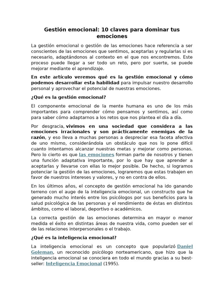 Gestión Emocional | PDF | Las emociones | Inteligencia emocional