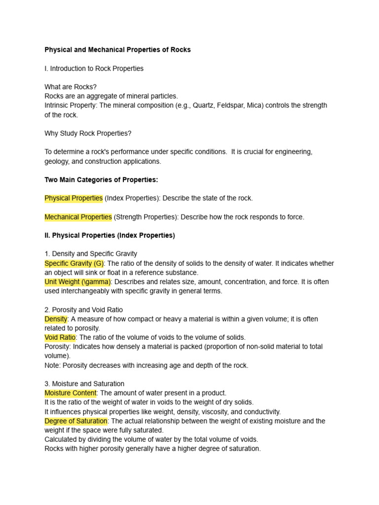 Physical and Mechanical Properties of Rocks | PDF | Strength Of ...
