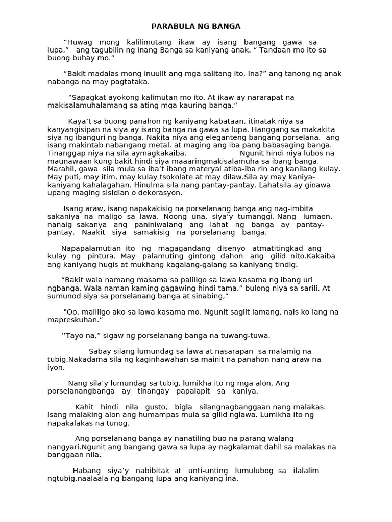 Parabula NG Banga | PDF