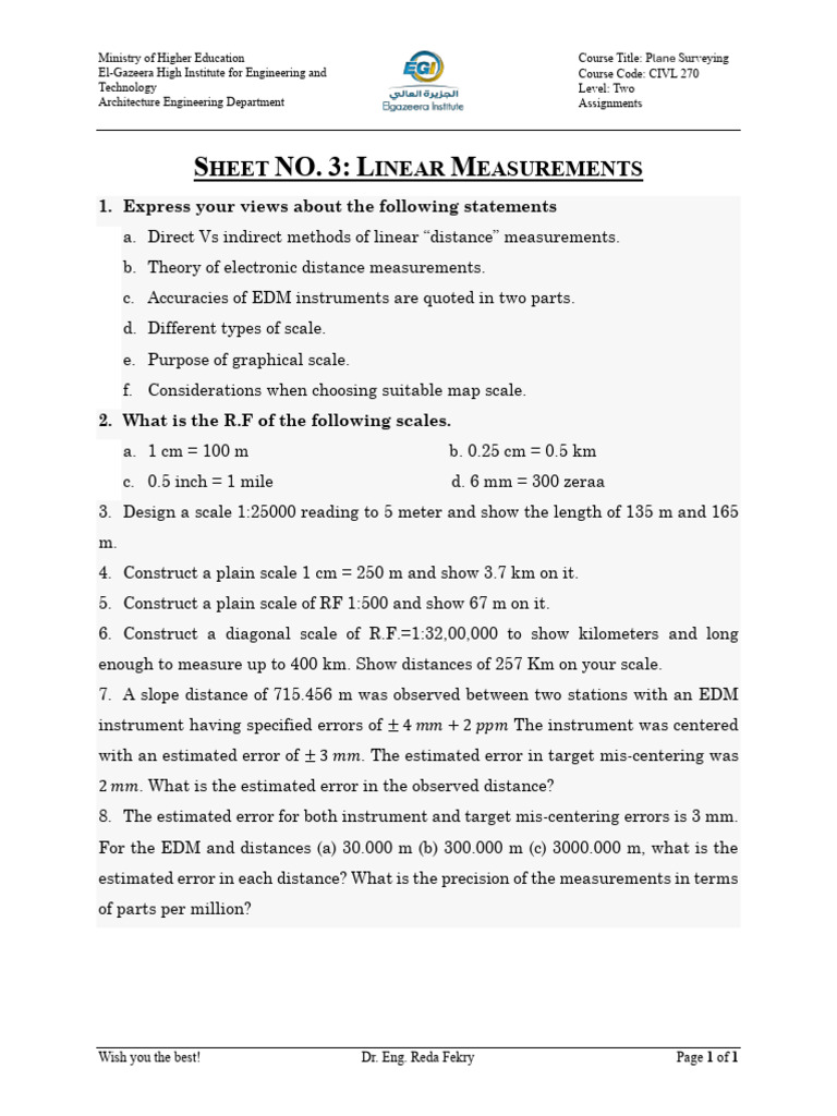 CIVL270 - Assignment 3 - Linear Measurements | PDF