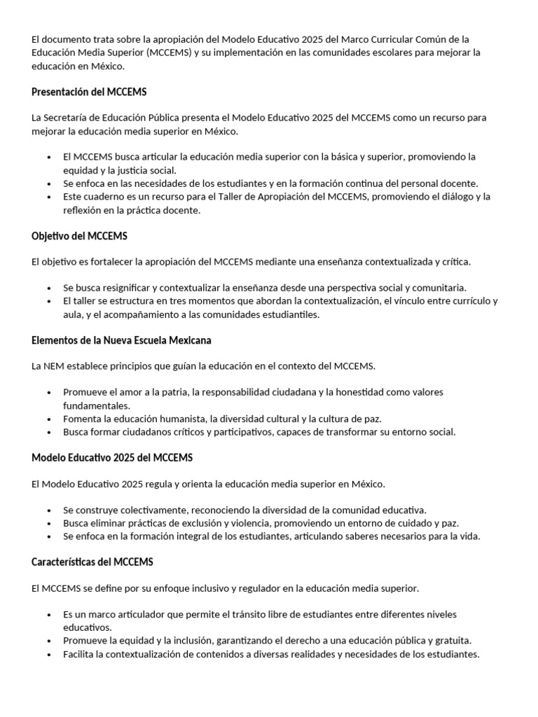 Taller Mccems | PDF | Evaluación | Plan de estudios