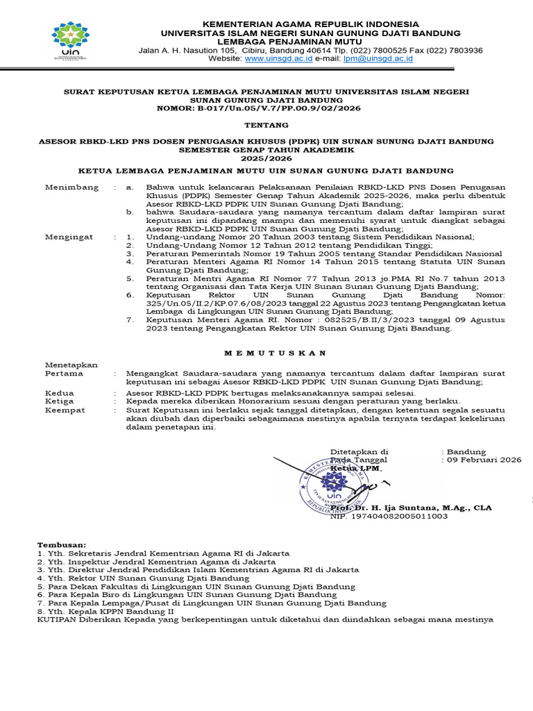SK ASESOR PDPK 2026 Semester Genap 2025-2026 (Final) | PDF