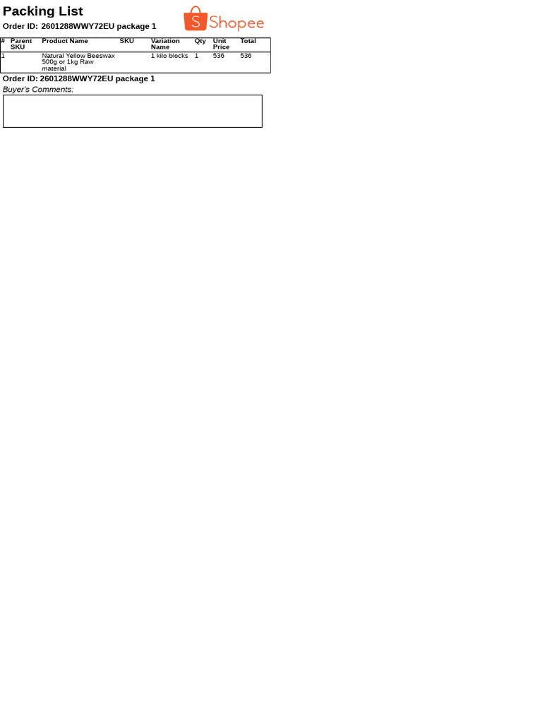 Packing List - Standard Local - 1 | PDF