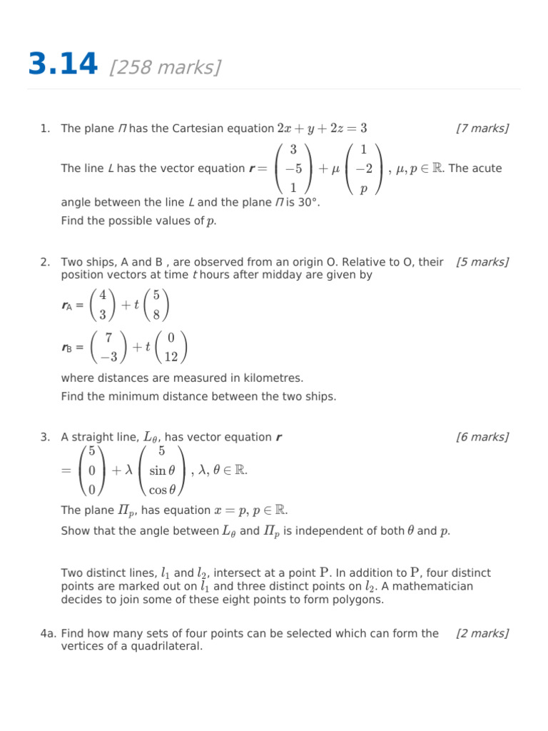 3.14 Vector Equation of Line | PDF | Angle | Equations