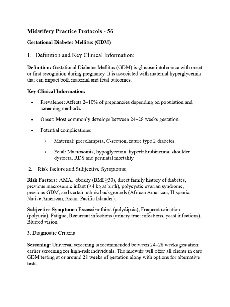 Midwifery Practice Protocols - 56 GDM | PDF | Gestational Diabetes ...