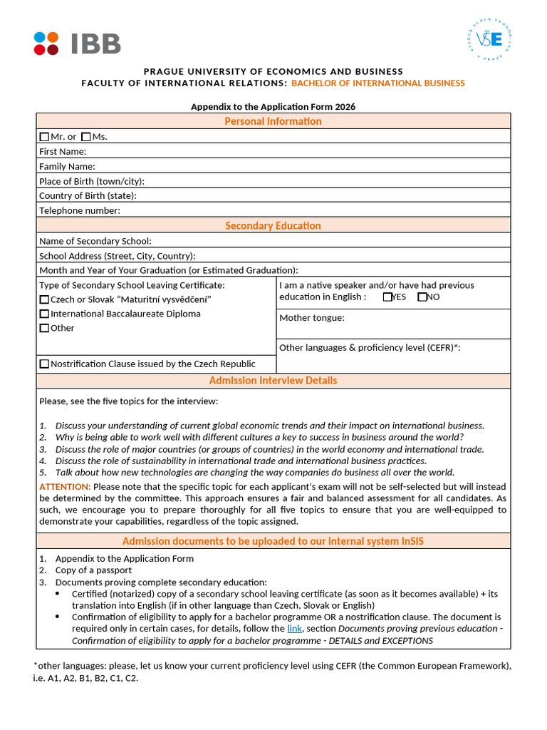 Appendix To Application Form 2026 | PDF | Qualifications