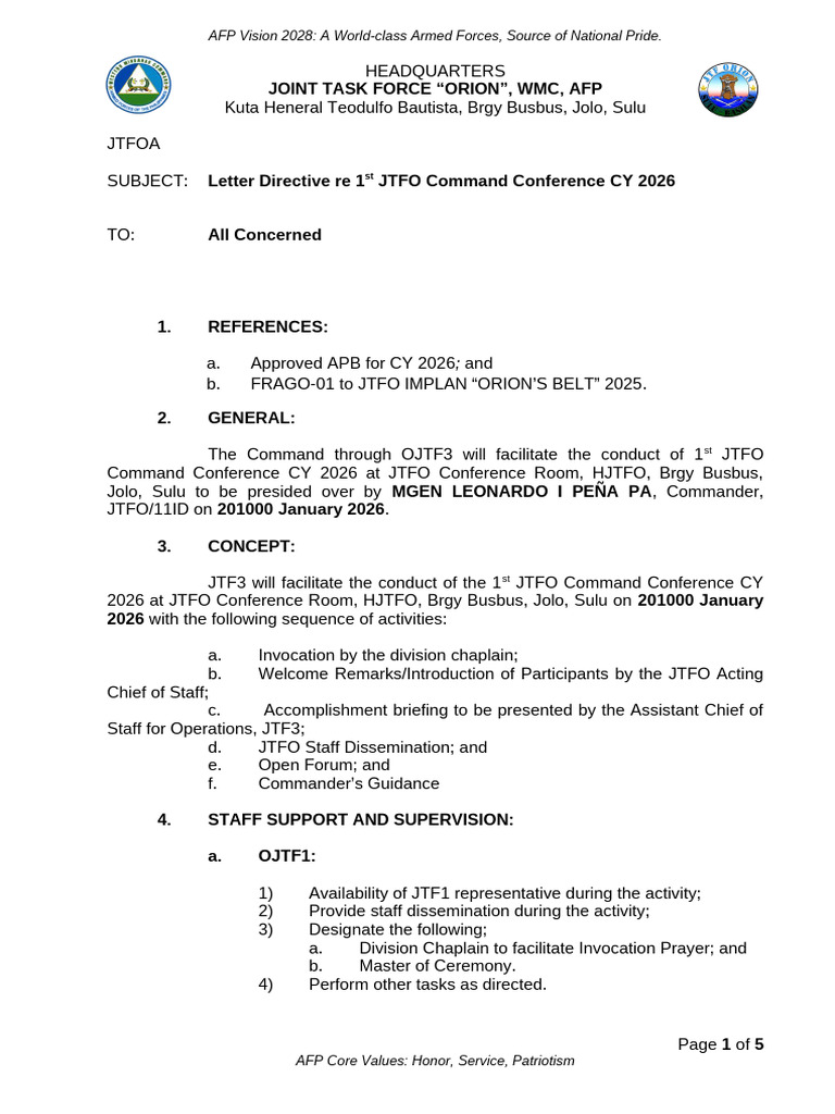 TAB A - Letter Directive - 1st Command Conference CY 2026 | PDF ...