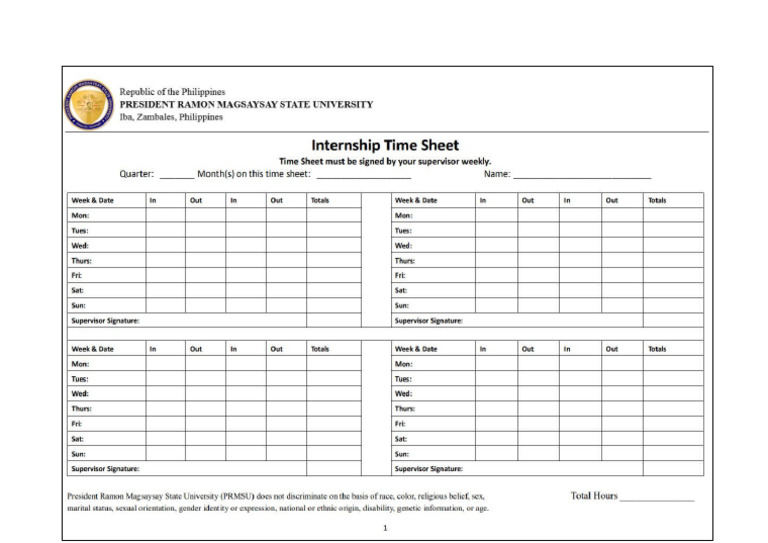 Internship Time Sheet | PDF