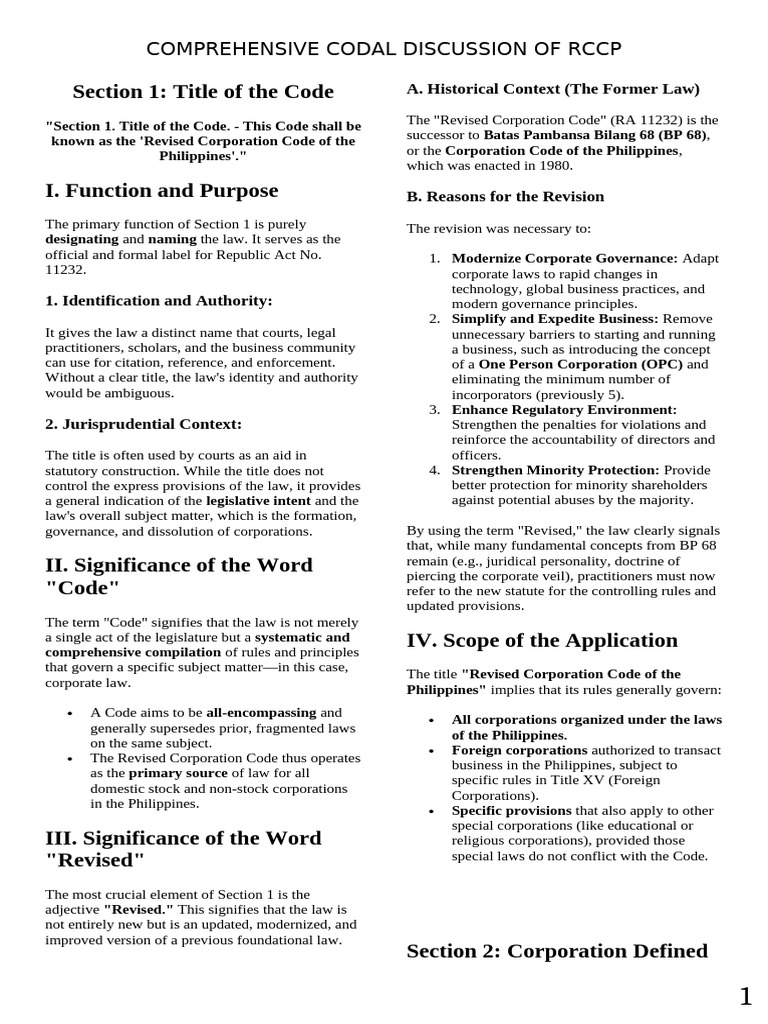 2-Revised Corporation Code Codal Discussion | PDF | Corporations | Stocks