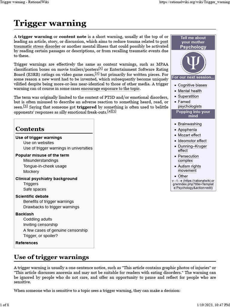 Trigger Warning - RationalWiki | PDF | Psychological Trauma | Mental ...