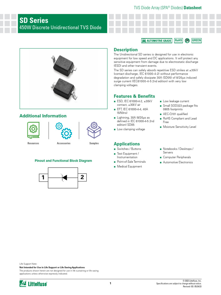 Littelfuse TVS Diode Array SD Datasheet | PDF | Electrostatic Discharge ...