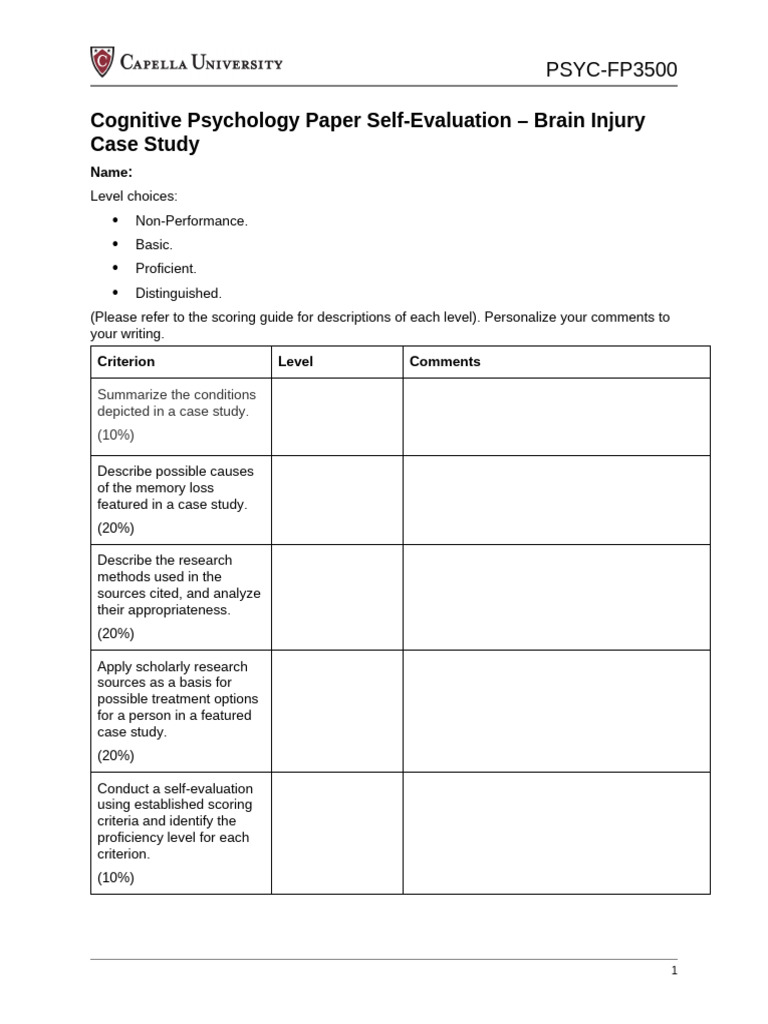 CF Self Evaluation Form Brain Injury | PDF