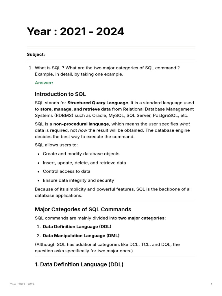 Relational Database Year - 2021 - 2024 | PDF | Pl/Sql | Sql
