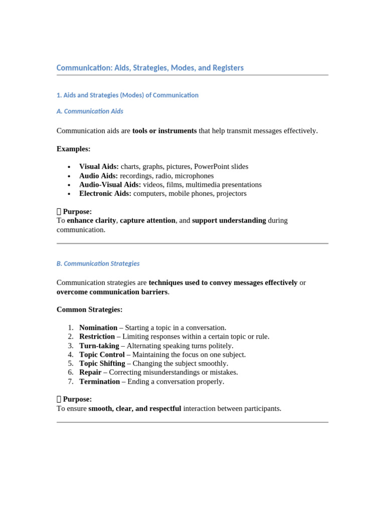 Communication Aids Strategies Modes and Registers | PDF | Communication ...