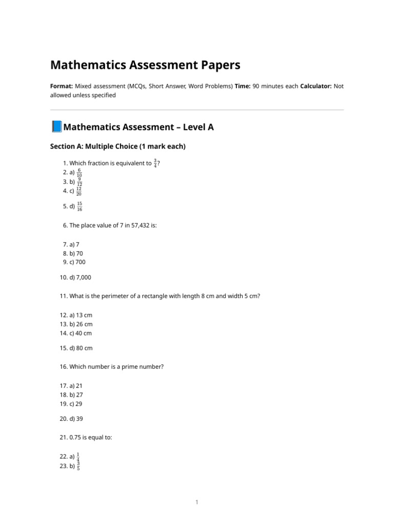 Grade 6 & Grade 7 Math Assessment Papers | PDF | Numbers | Pi