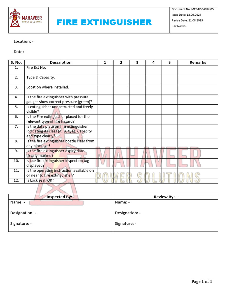 MPS HSE Fire Inspection Checklist | PDF