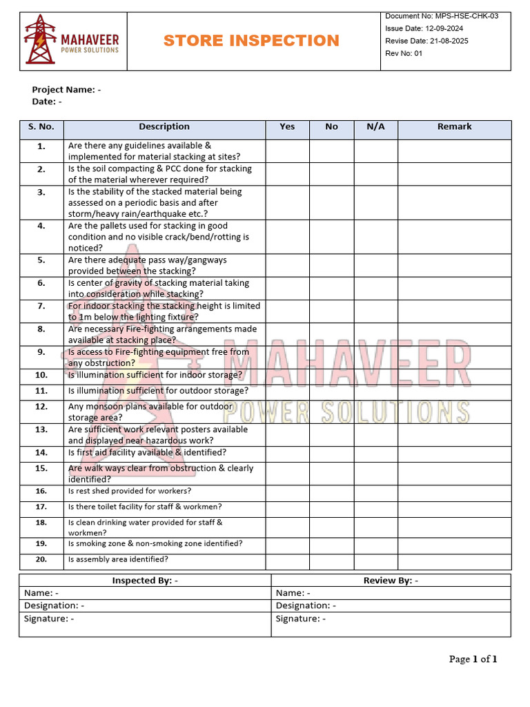 MPS-HSE - Store Inspection Checklist | PDF | Chess Theory