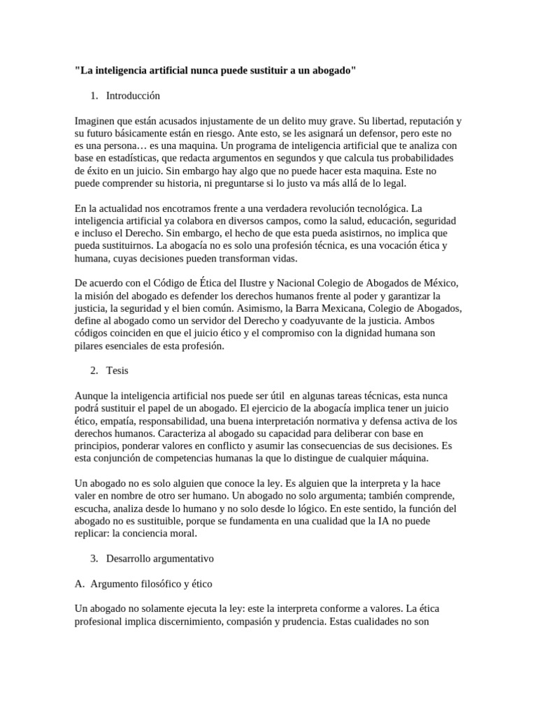 La Inteligencia Artificial Nunca Puede Sustituir A Un Abogado | PDF ...