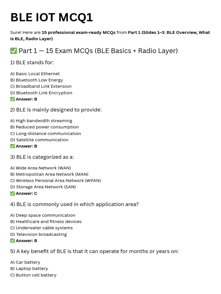 Ble Iot Mcq1 | PDF | Bluetooth | Computer Network