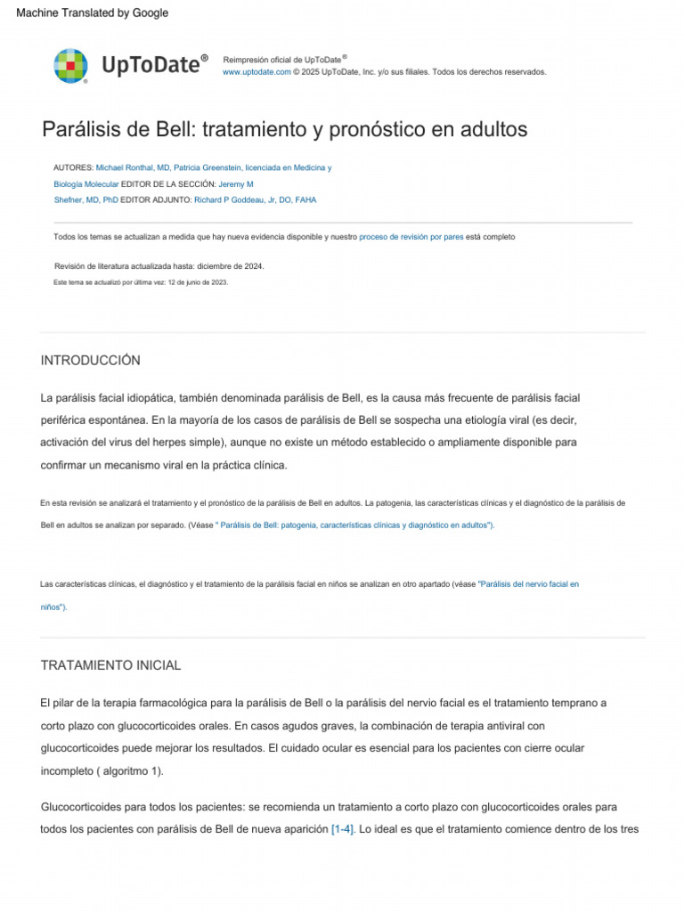 Bell's Palsy - Treatment and Prognosis in Adults - UpToDate | PDF ...