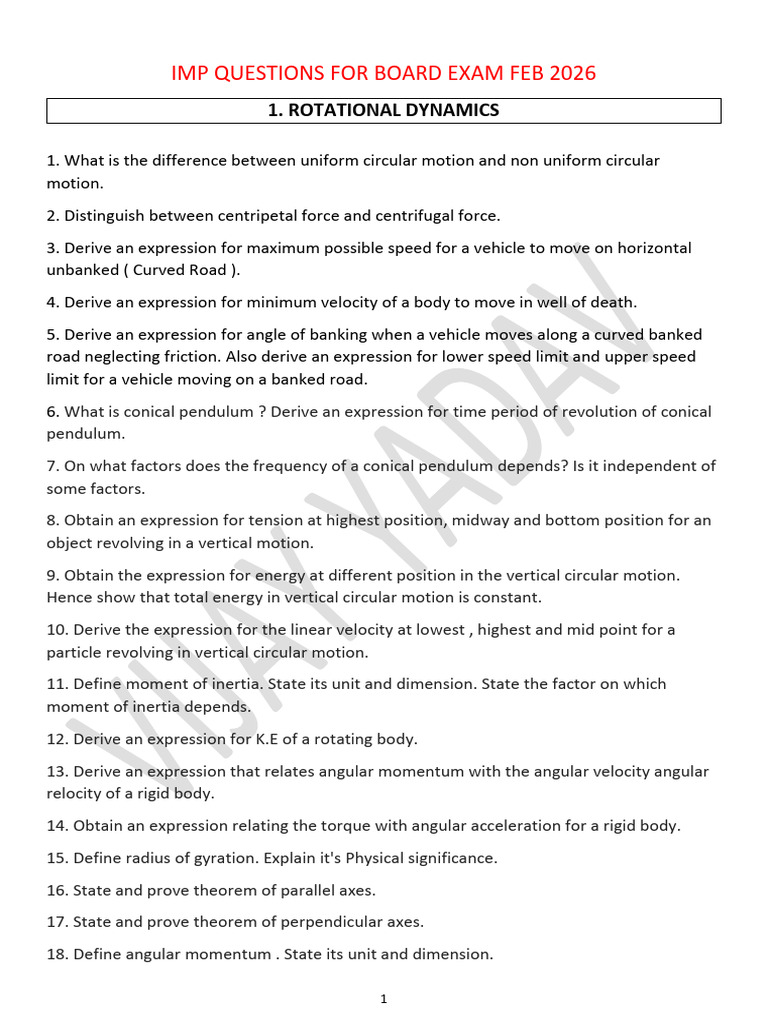 Physics Imp Questions For Feb 2026 Exam | PDF | Electrical Impedance ...