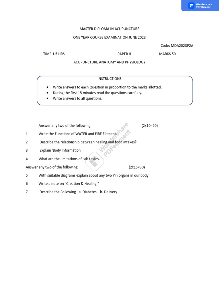 Question Paper 2 Anatomy and Physiology A-1 | PDF